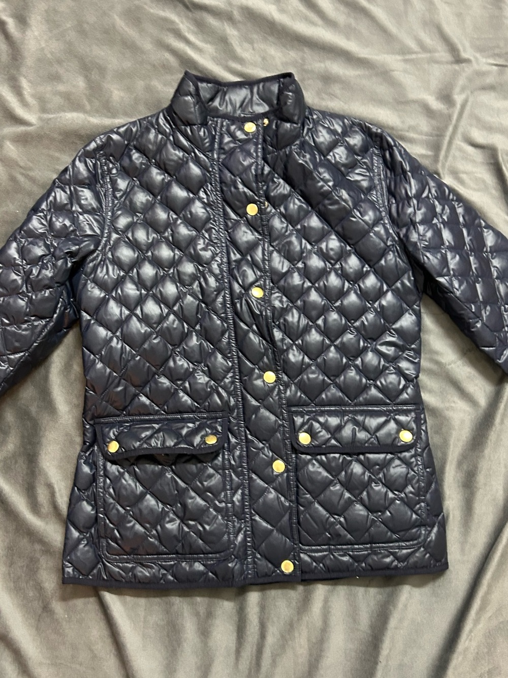 J. Crew Navy Quilted Utility Jacket with Gold-Tone Snaps